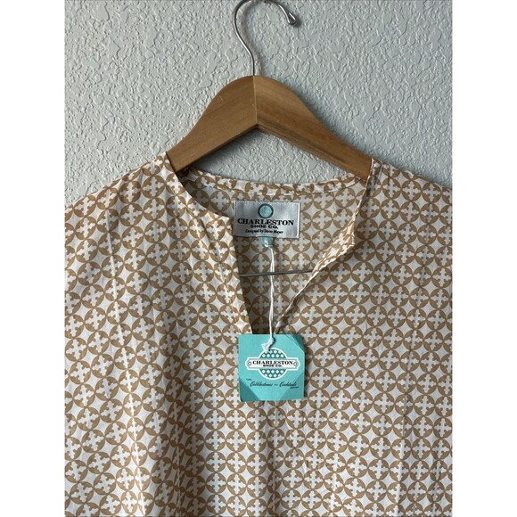 NWT Charleston Shoe Co. by Steve Mayer Cotton Tunic/Cover-Up Tan/White-Medium - Picture 2 of 5